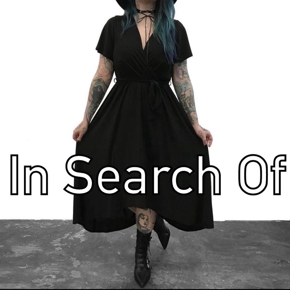 IN SEARCH OF ISO foxblood black high low wrap dress